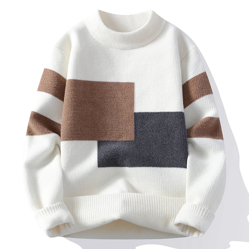 Autumn Winter New Men's Sweater Fashion Patchwork O-Neck Knit Pullovers Men Loose Casual Knitted Sweaters Hip Hop Streetwear Man
