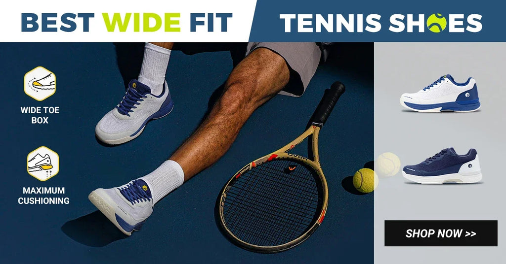 FitVille Men's Tennis Shoes Wide Version 2E Professional Training Sports Shoes Breathable Non-Slip Rackets With Arch Support