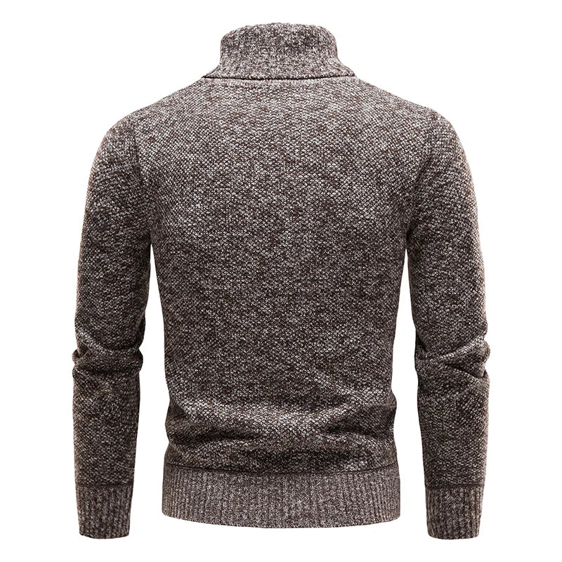 Autumn Winter Fleece Sweater for Men - Thicker Turtleneck Warm Pullover Slim Fit Clothing - Luxury Brand Black Brown Jumpers - Elastic