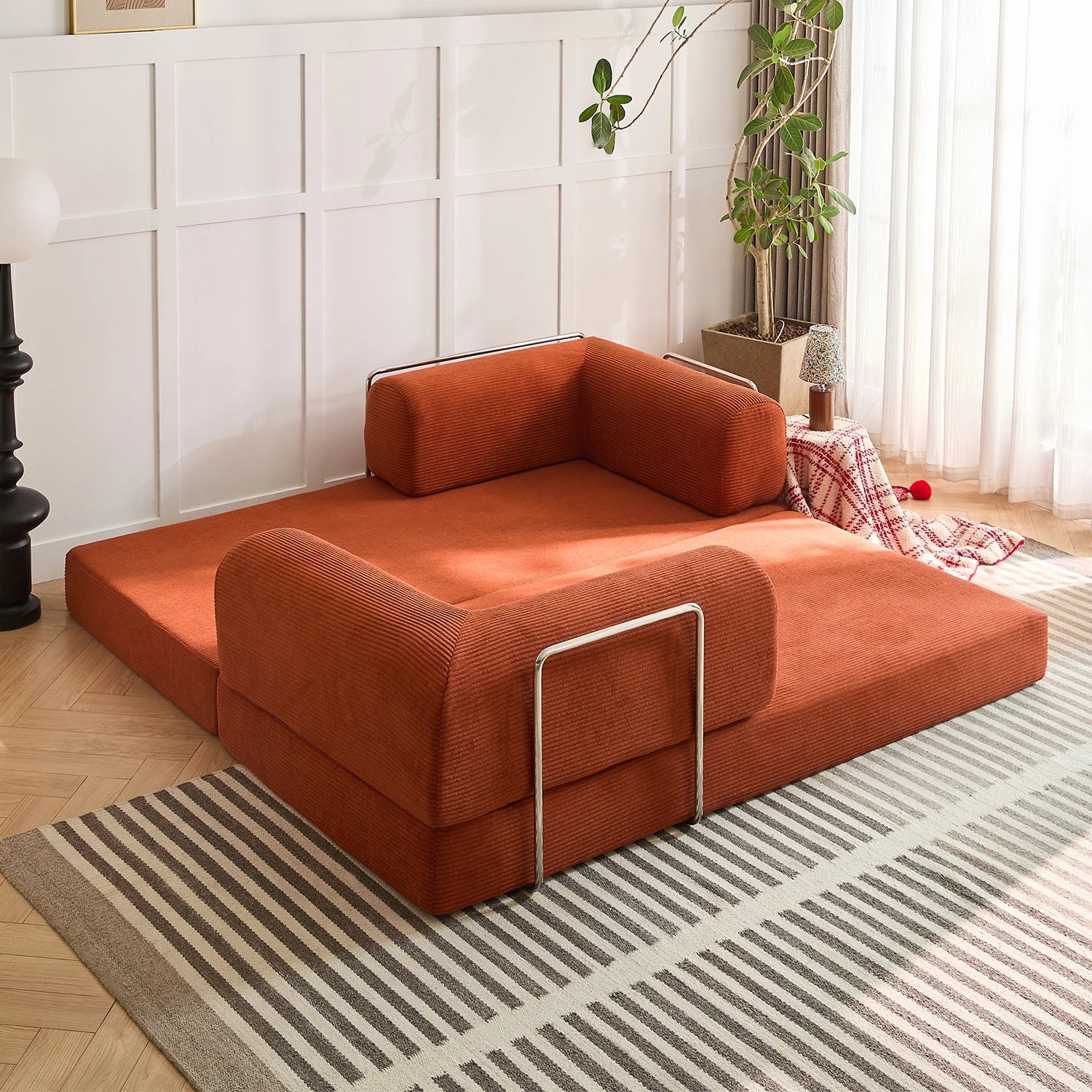 Folding Modular Sofa Bed, Convertible Floor Sofa, Leisure Sofa Bed, Corduroy Folding Mattress, Lounge Sofa, Living Room Bedroom