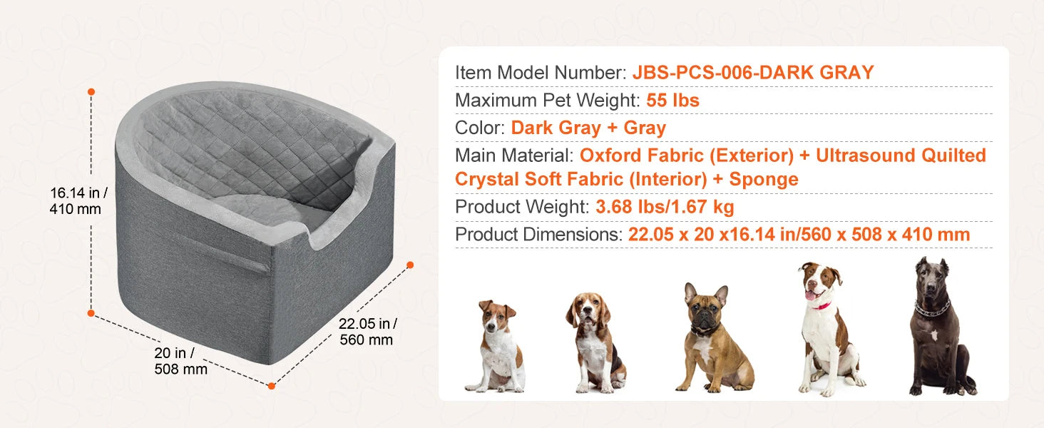 SucceBuy Dog Car Seat Waterproof Dog Booster Seat Pet Car Seat with Clip-On Safety Leash PP Cotton Car Bed for Medium Large Dog