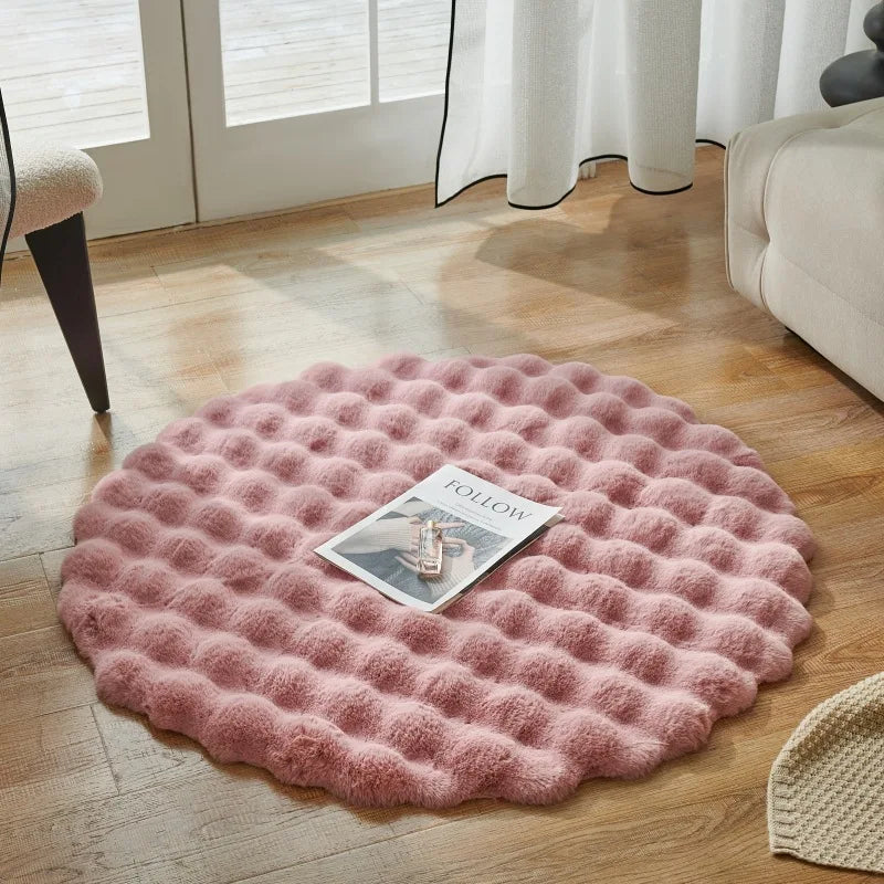 Bubble Velvet Faux Rabbit Fur Carpet Round Soft Fluffy Pet Mat Modern Living Room Decor Winter Warm Plush Kids Game Tent Mats