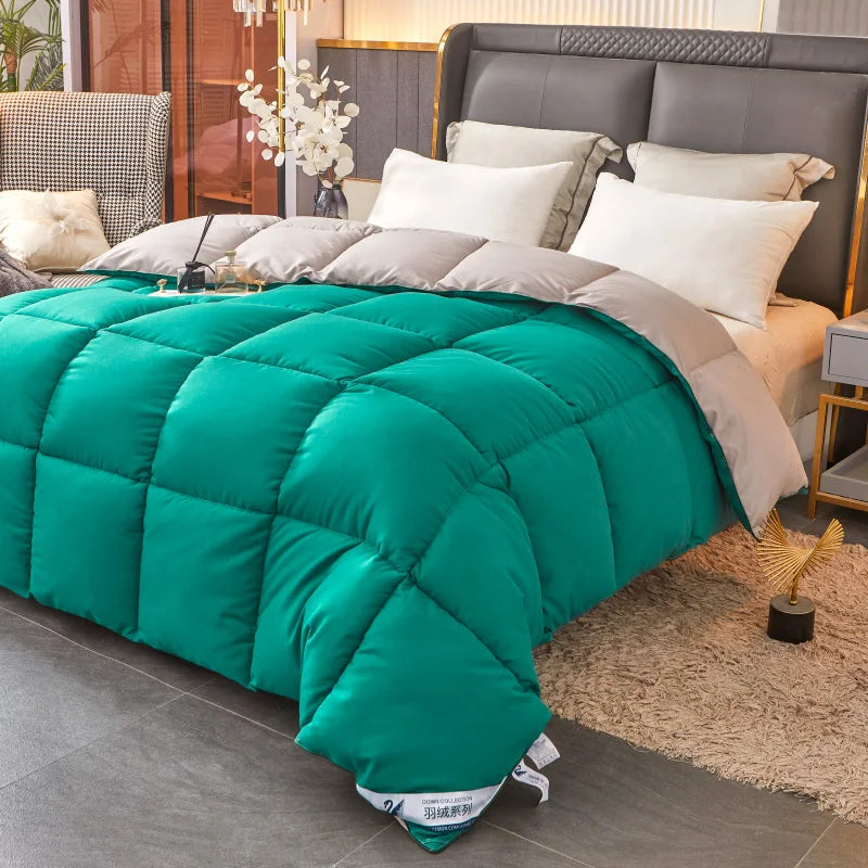 Duvets Quilts for Four Season Dark Green&Grey Lightweight Comforter Down Like Filling Thicken Blanket 150*200*1pc Drop Shipping