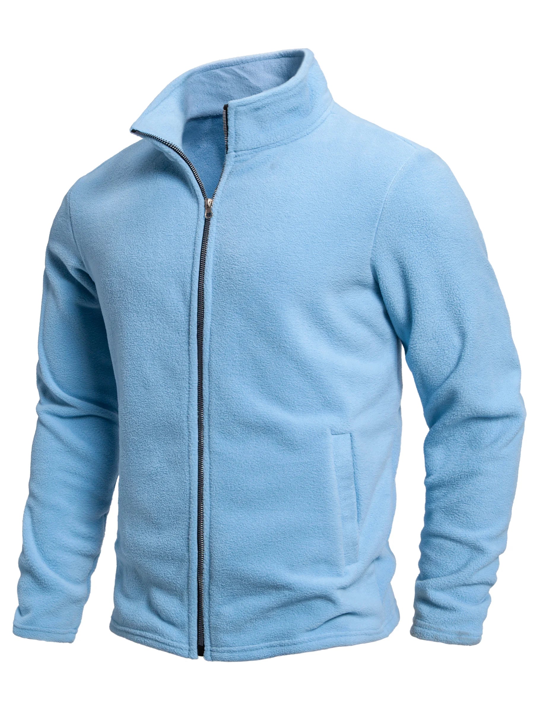 Men's Solid Color Fleece Warm Top - Zip-Up Cardigan for Outdoor Leisure in Spring and Autumn