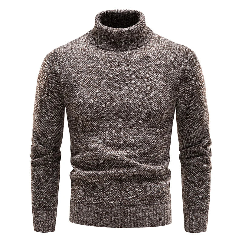 Autumn Winter Fleece Sweater for Men - Thicker Turtleneck Warm Pullover Slim Fit Clothing - Luxury Brand Black Brown Jumpers - Elastic