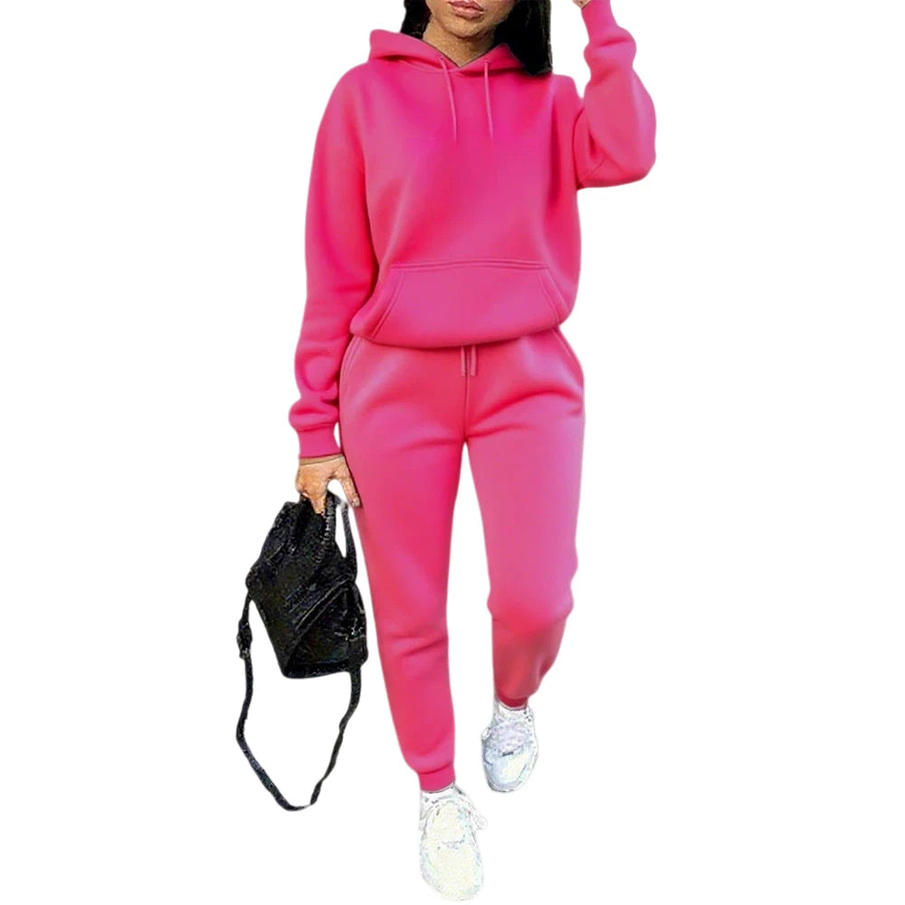 Ladies 2 Piece Hoodie Pants Set High Quality Autumn Winter Sportswear Casual Street Fashion Jogging Tracksuit Comfortable Soft