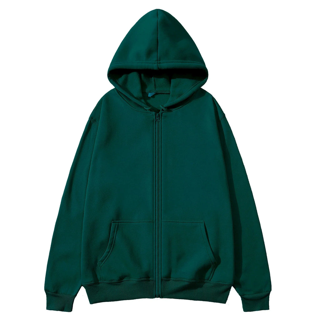 2025 New Trendy Sweatshirt Coat with Front Pockets - Warm Zipper Lamb Wool Jacket for Men and Women - Autumn Winter Pure Color Cardigan Hoodie