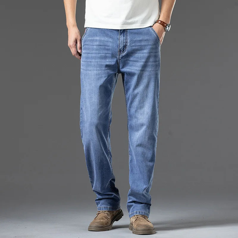 Men's Jeans 2024 Summer Thin Business Casual Loose Straight Pants Fashion Versatile Stretch Pants Large Size 48