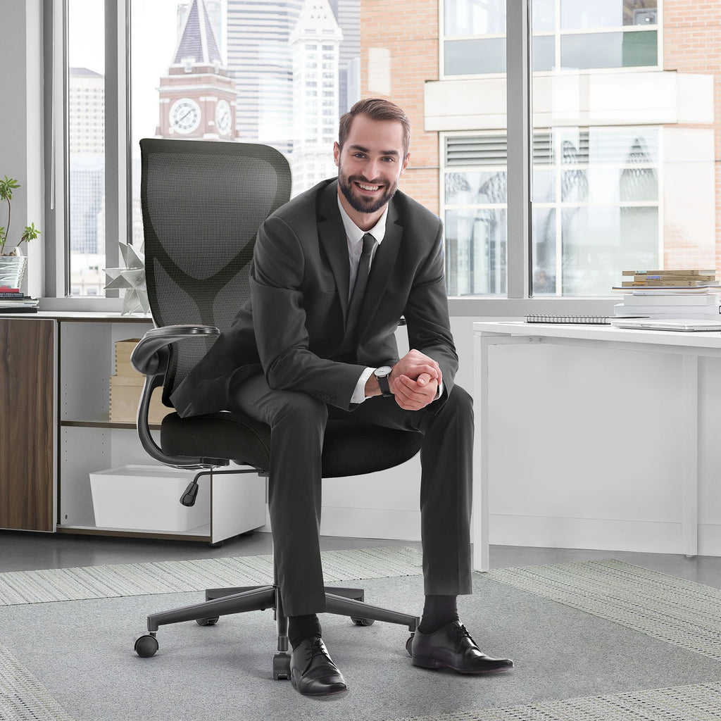 Ergonomic Office Chair - Lumbar Support Office Chair | High Back Swivel Rolling Chairs With Wheels And Arms-Rest