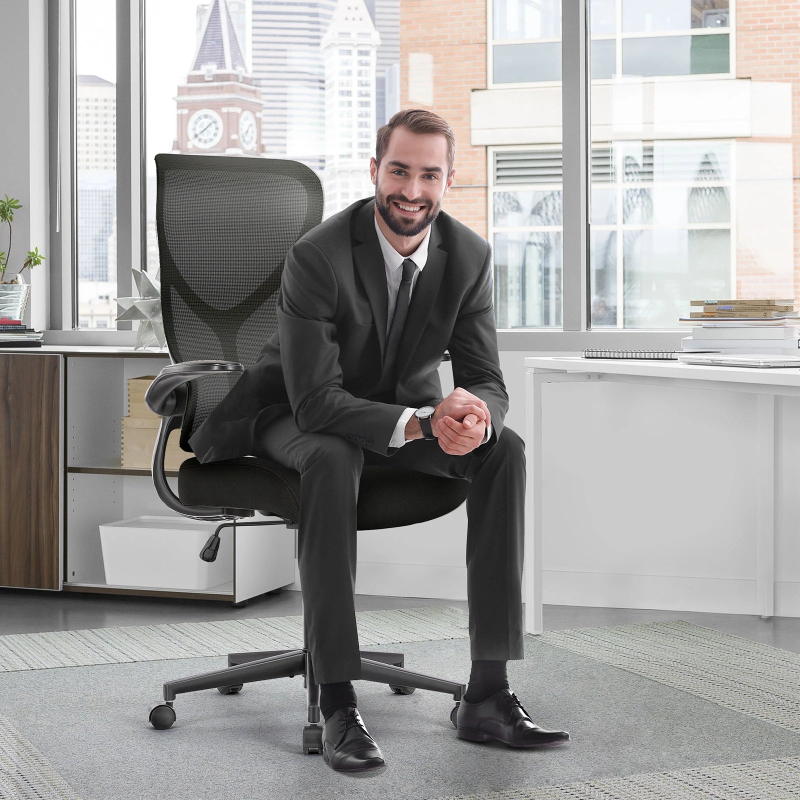 Ergonomic Office Chair - Lumbar Support Office Chair | High Back Swivel Rolling Chairs With Wheels And Arms-Rest