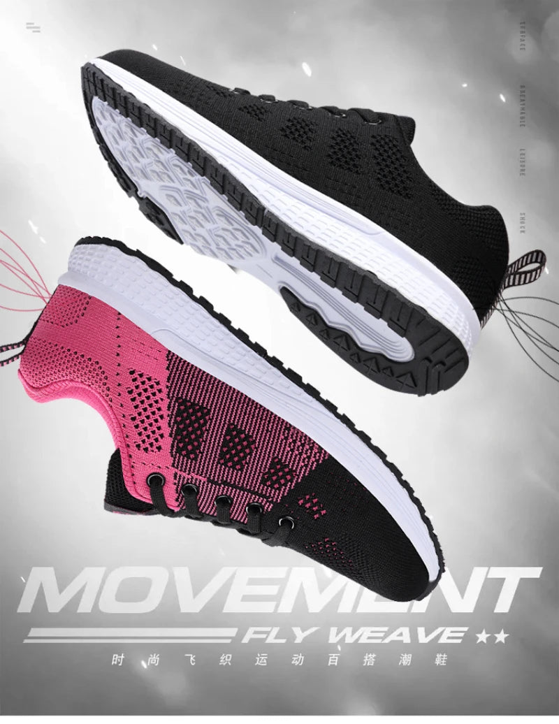 Spring Flying Knit Shoes Korean Casual Student Versatile Lace-Up Mesh Women's Sports Shoes Forrest Gump Comfort