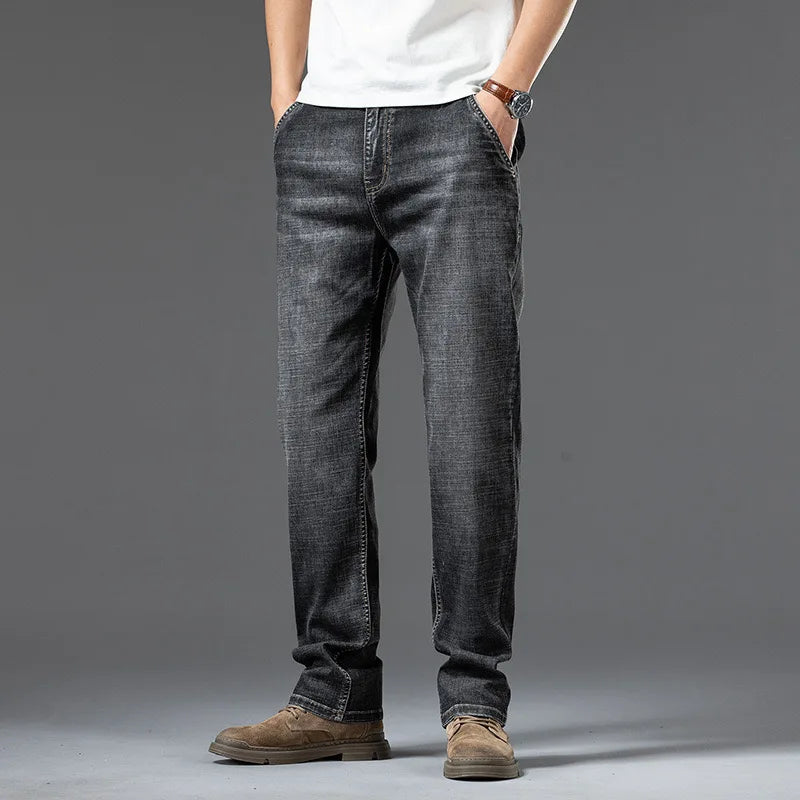 Men's Jeans 2024 Summer Thin Business Casual Loose Straight Pants Fashion Versatile Stretch Pants Large Size 48