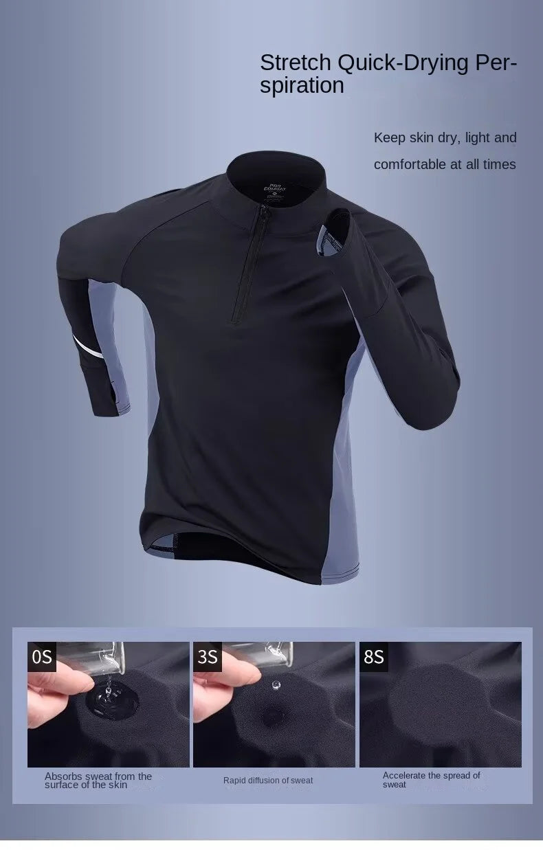 Men's Quick-Drying Long Sleeved Running T-Shirt with Half Zipper for Autumn and Winter 2025