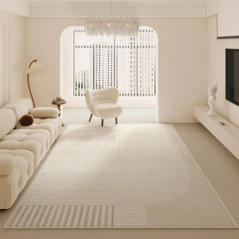 Luxury Minimalist Living Room Carpet Cream Color Large Area Rug for Sofa Bedroom Home Decor