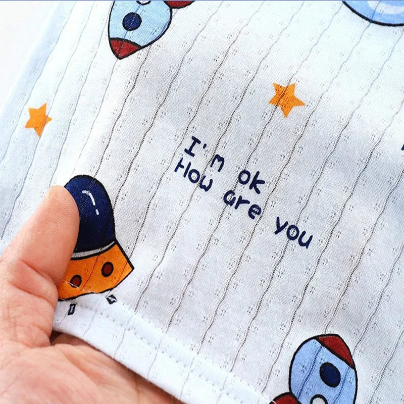 Top+Pants 2-Piece Set Breathable Soft Cotton Pajamas for Children Boys Girls Baby Summer Cartoon Long Sleeve Home Sleepwear Set 1-6Y