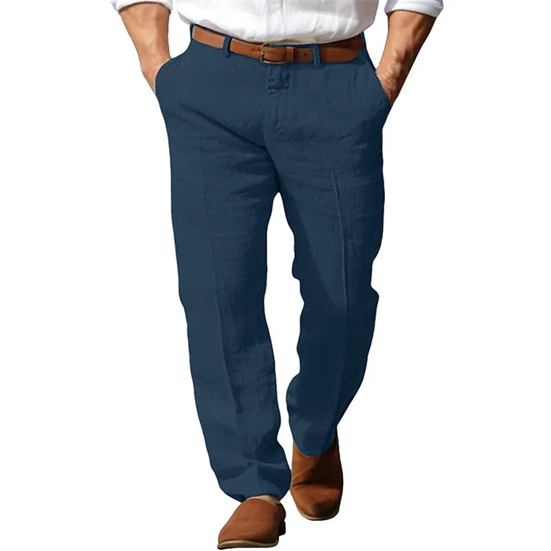 Men's Formal Linen Summer Pants Straight Tube Solid Color Comfortable Breathable Formal Business Fashion Basic Style Trousers