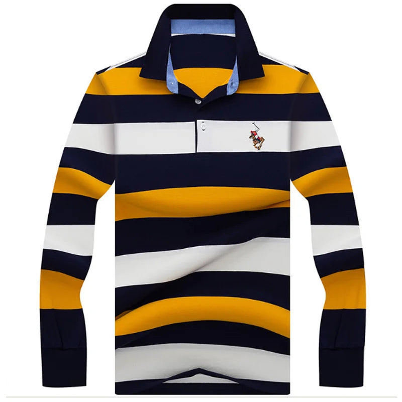 New Autumn Winter Polo Shirt High Quality Brand Cotton Men's Polo Shirt Business Casual Striped Solid Shirt Polo Men Clothing