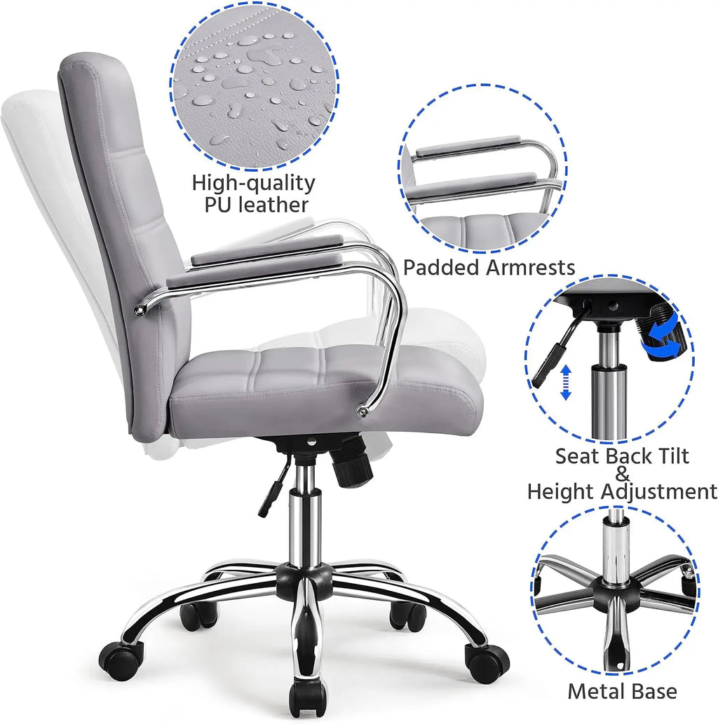 Adjustable Swivel Office Chair with PU Leather, Height Control & Armrests for Comfort