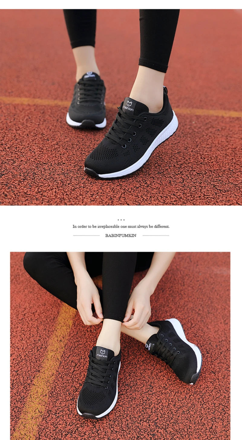 Spring Flying Knit Shoes Korean Casual Student Versatile Lace-Up Mesh Women's Sports Shoes Forrest Gump Comfort