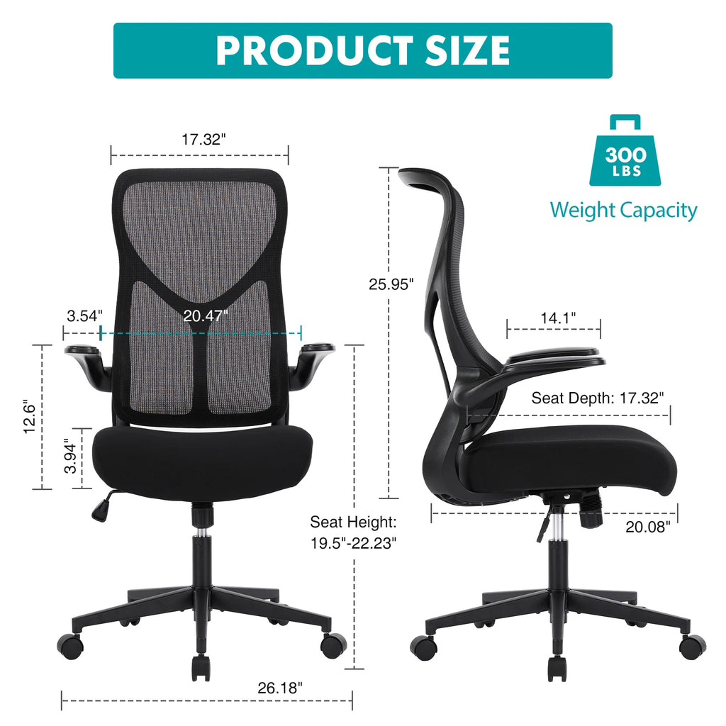 Ergonomic Office Chair - Lumbar Support Office Chair | High Back Swivel Rolling Chairs With Wheels And Arms-Rest