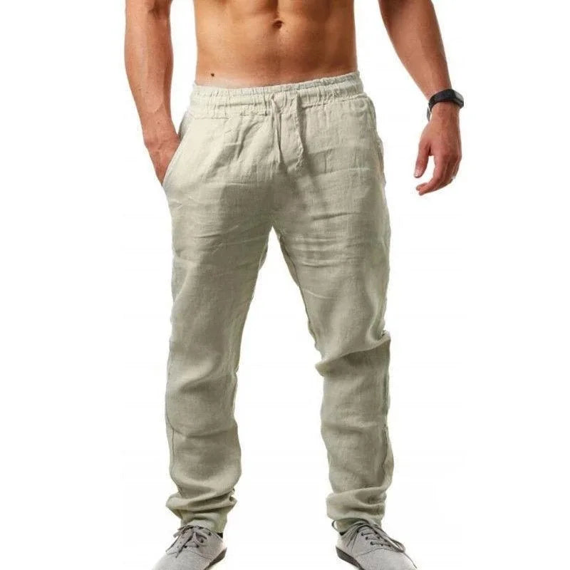 Spring/Summer New 9 Colors Men's Solid Color Cotton Linen Pants Autumn Streetwear Fashion Casual Loose Trousers