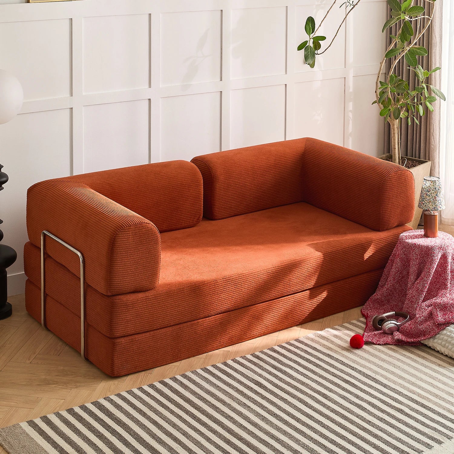 Folding Modular Sofa Bed, Convertible Floor Sofa, Leisure Sofa Bed, Corduroy Folding Mattress, Lounge Sofa, Living Room Bedroom