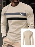Autumn New Contrast Color Business Casual Round Neck Men Long Sleeve T-Shirt Oversized Shirt Men's Clothing Pullover New In Tops