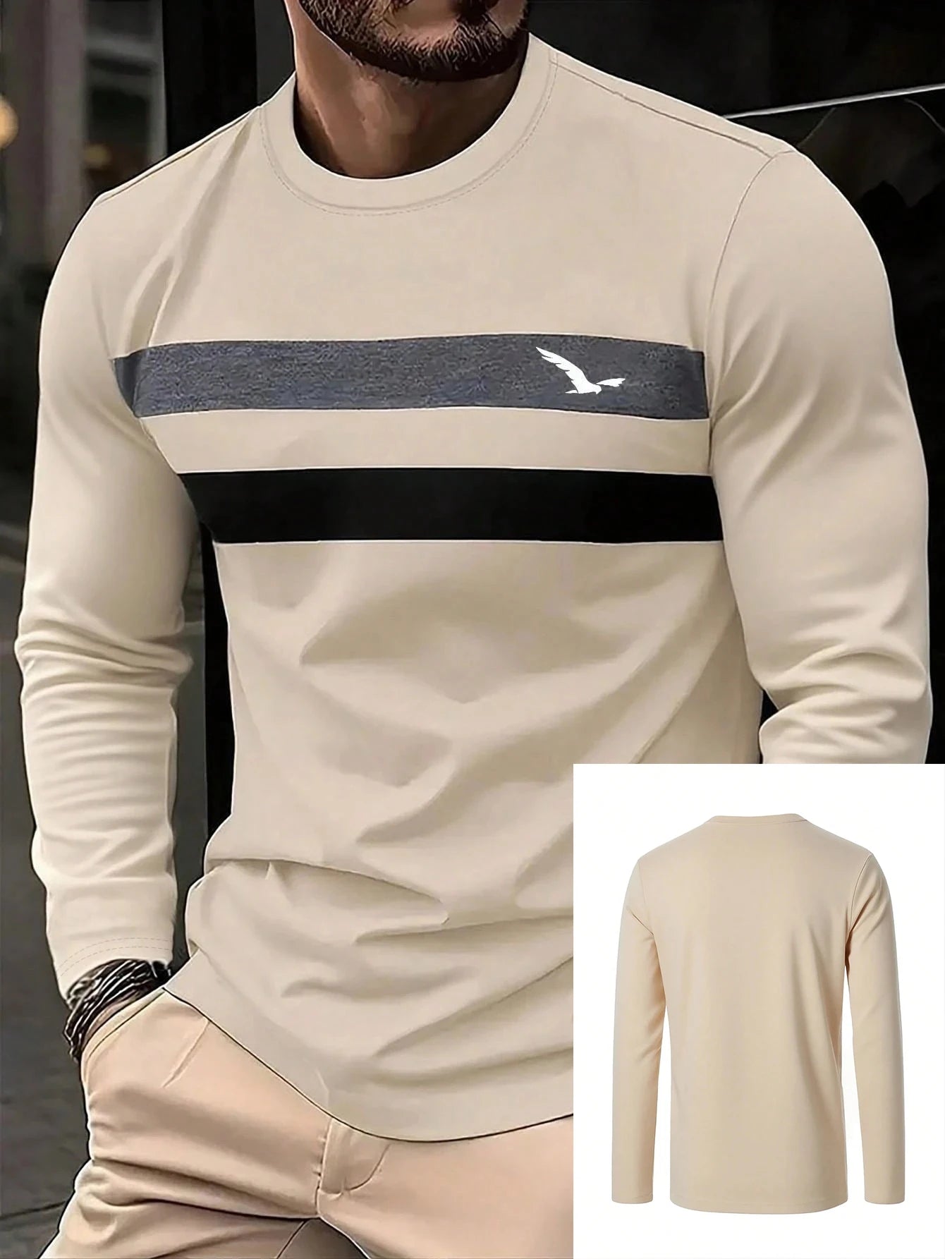 Autumn New Contrast Color Business Casual Round Neck Men Long Sleeve T-Shirt Oversized Shirt Men's Clothing Pullover New In Tops