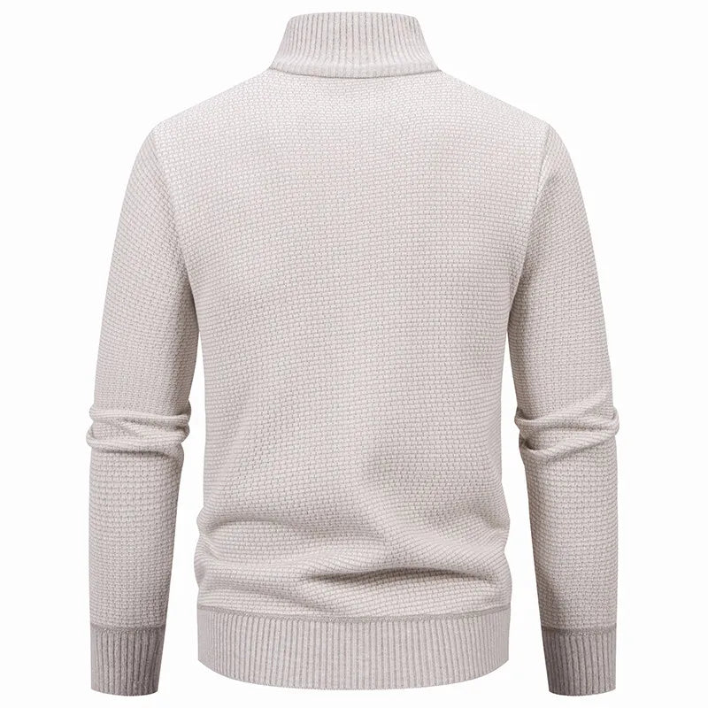 Winter Men's Knitted Sweater Jacket - Casual Cardigan with Stand-Up Collar