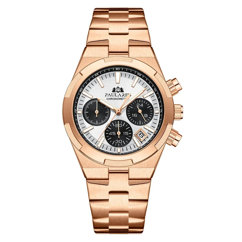 Luxury Watch for Men Chronograph Luminous Rose Gold Silver Blue Fashion Quartz Overseas Stainless Steel Watch for Men Cheap