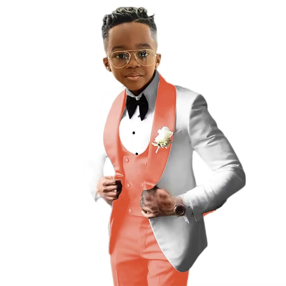 Handsome Solid Boys Suit 3 piece Suit Big kids Custom Suits 2-18 Years Old Wedding Tuxedos Blazer Vest Pants Set for Boys