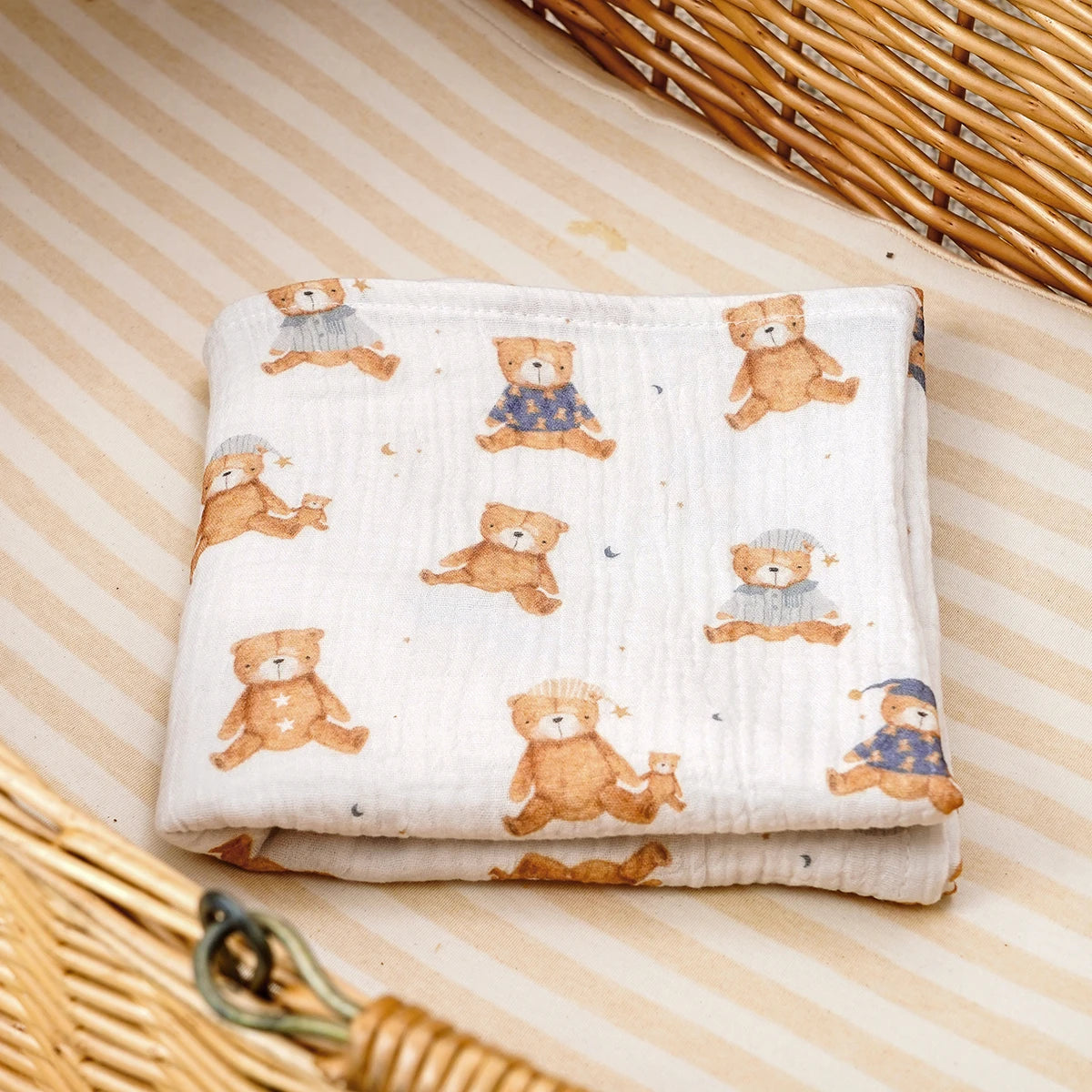 HappyFlute 80x80cm Muslin Baby Blanket Soft Cotton-Cashmere Blend 2-Layer Comfortable High-Quality Print Infant Blanket