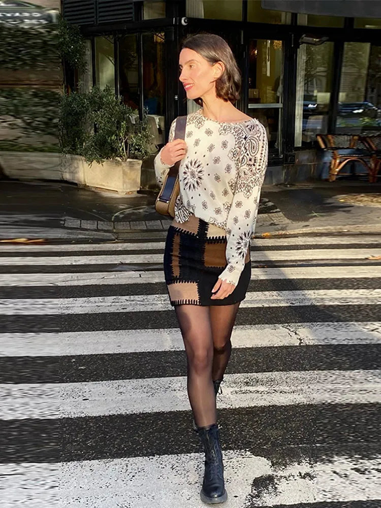 2026 Spring New Paisley Cashew Flower Knitted Pullover for Women Elegant Long Sleeve Sweater Female Irregular Chic Street Jumper