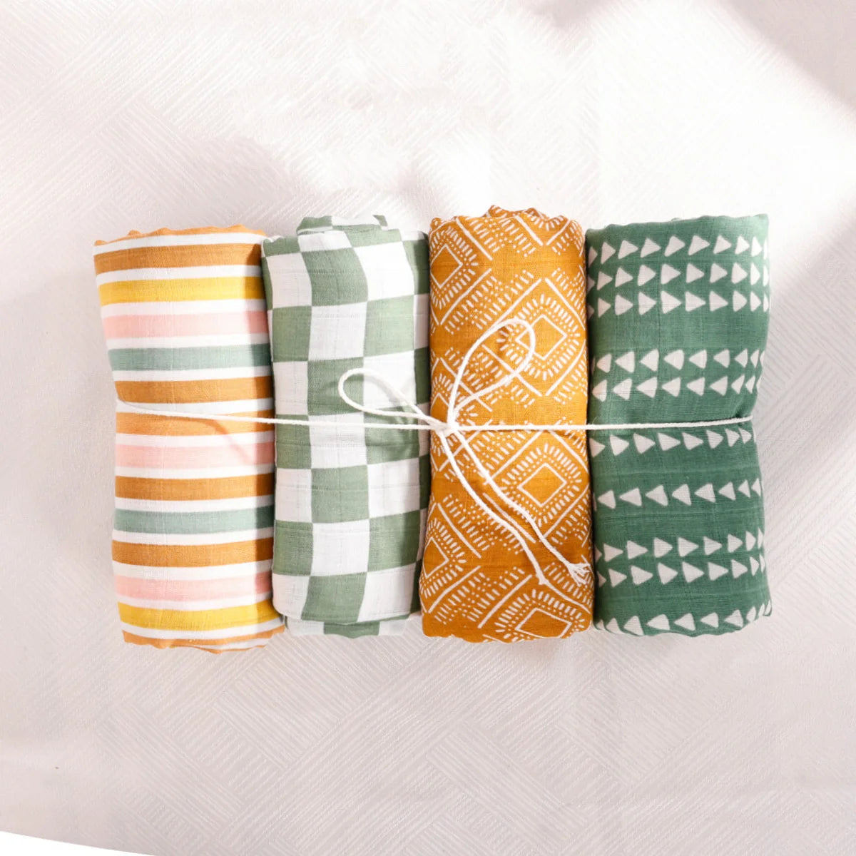 Elinfant 100% Cotton 4PCS Muslin Swaddle Blankets,120*110cm Bamboo Cotton Newborn Baby Bath Towel Wrap