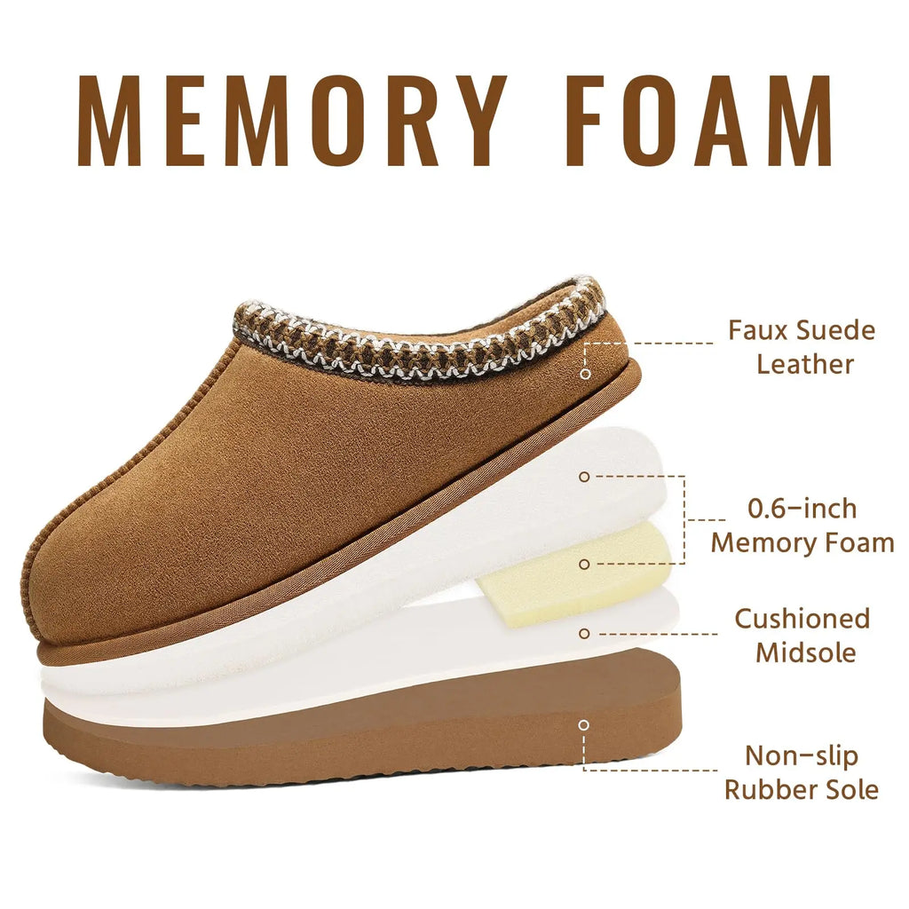 Comwarm Winter Women's Fuzzy Slippers Genuine Suede Indoor Outdoor Fluffy House Slippers Slip On Warm Memory Foam Furry Shoes