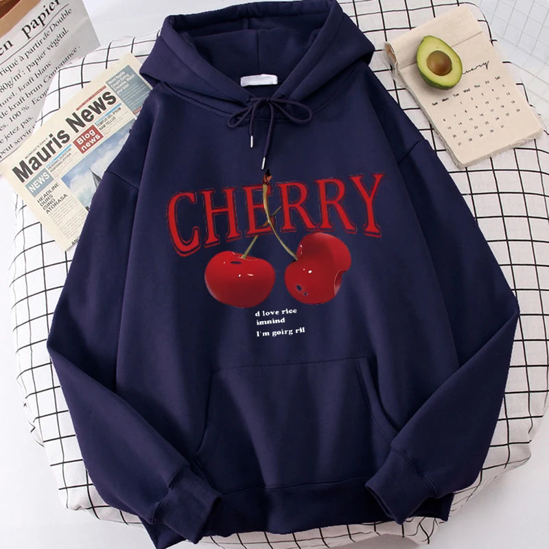 Girls 2000s Cherry Love Long Sleeve Pocket Hoodies Funny Gothic Sweatshirt Women's Print Casual Hoody Streetwear Y2k Clothes