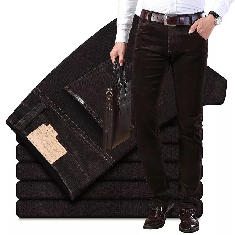 Autumn Winter Men's Thick Warm Corduroy Pants Fleece Trousers Casual Business Style Long Jeans for Men