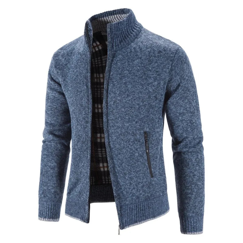 Men's Cardigan Sweater Jackets Winter Thick Warm Stand Collar Knitted Zipper Casual Cardigan Men Daily Solid Color Sweatercoat