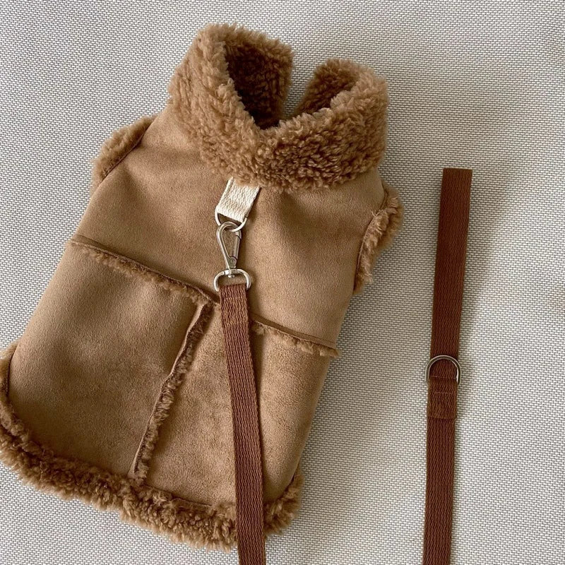 Solid Color Autumn Winter Dog Vest Pet Thickened Wool Warm Jacket  With Traction Supply For Small Medium Pet Dog Velvet Clothes
