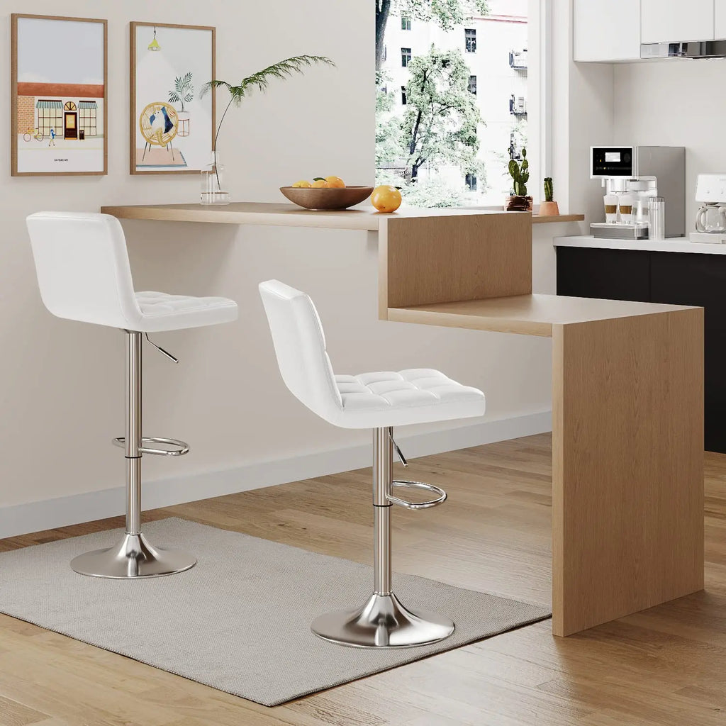 Bar Stools Modern Pu Leather Swivel Adjustable Hydraulic Bar Stool Square Counter Height Stool Set of 2 (White), Customized