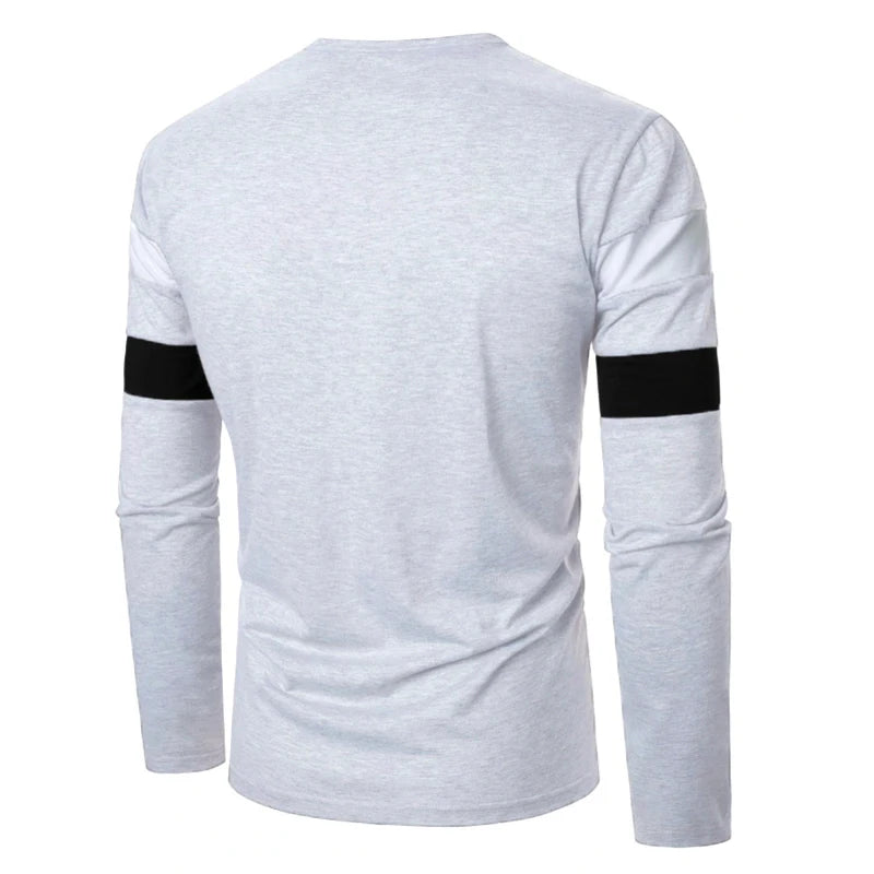 Men's Long Sleeved Contrasting Color Design T-shirt for Spring and Autumn Casual Men's Clothing Top Coat Base Coat