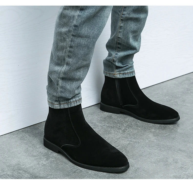 New Arrival Nubuck Suede Leather Boots Men High Top Trend Retro Boots Personality Fashion Mens Casual Chelsea Winter Ankle Boots