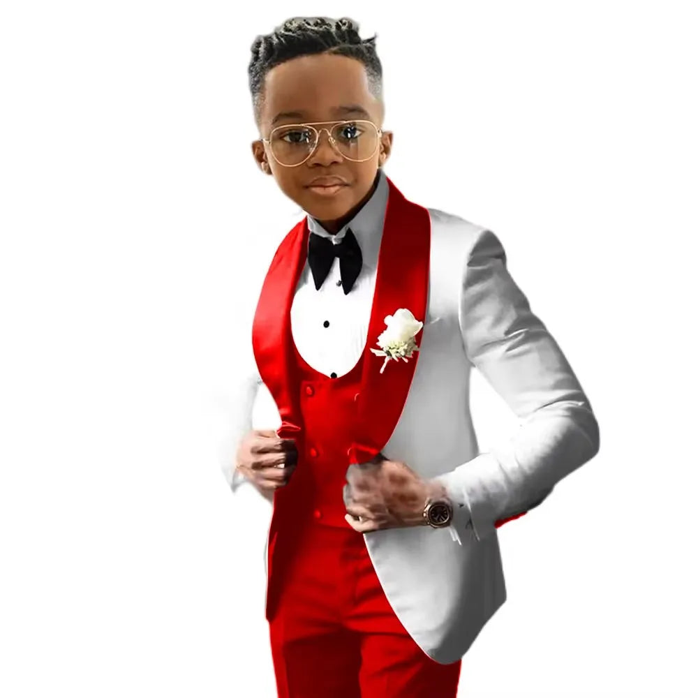 Handsome Solid Boys Suit 3 piece Suit Big kids Custom Suits 2-18 Years Old Wedding Tuxedos Blazer Vest Pants Set for Boys