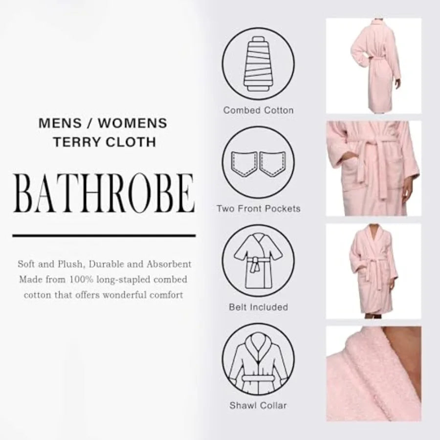 HOMECITY Terry Bathrobes Combed Cotton Terry Cloth Bath Robe for Women Men Luxurious Absorbent