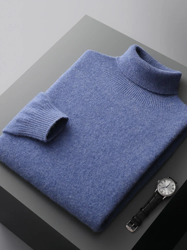 100% Pure Wool One-Piece Ready-to-wear Men's High Lapel Pullover Autumn and Winter Basic Knitted Versatile Sweater Casual Large