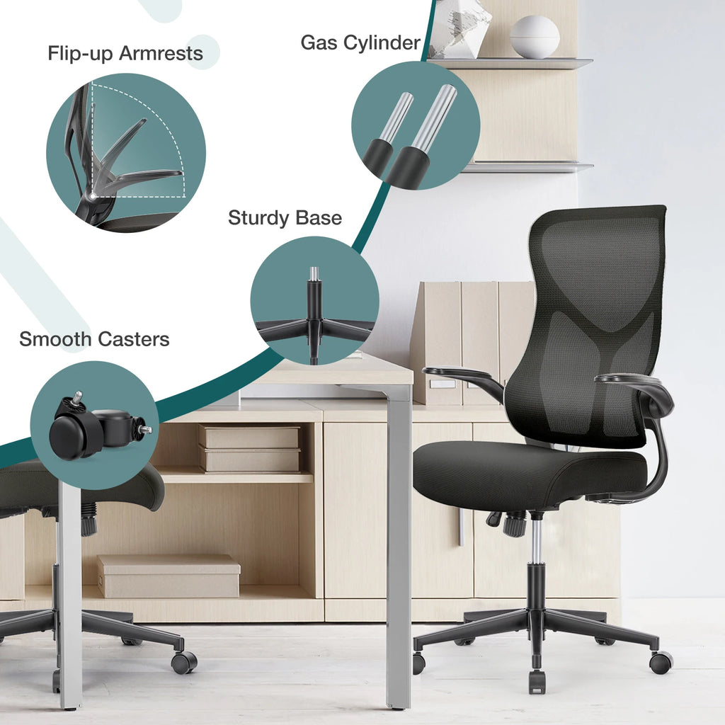 Ergonomic Office Chair - Lumbar Support Office Chair | High Back Swivel Rolling Chairs With Wheels And Arms-Rest