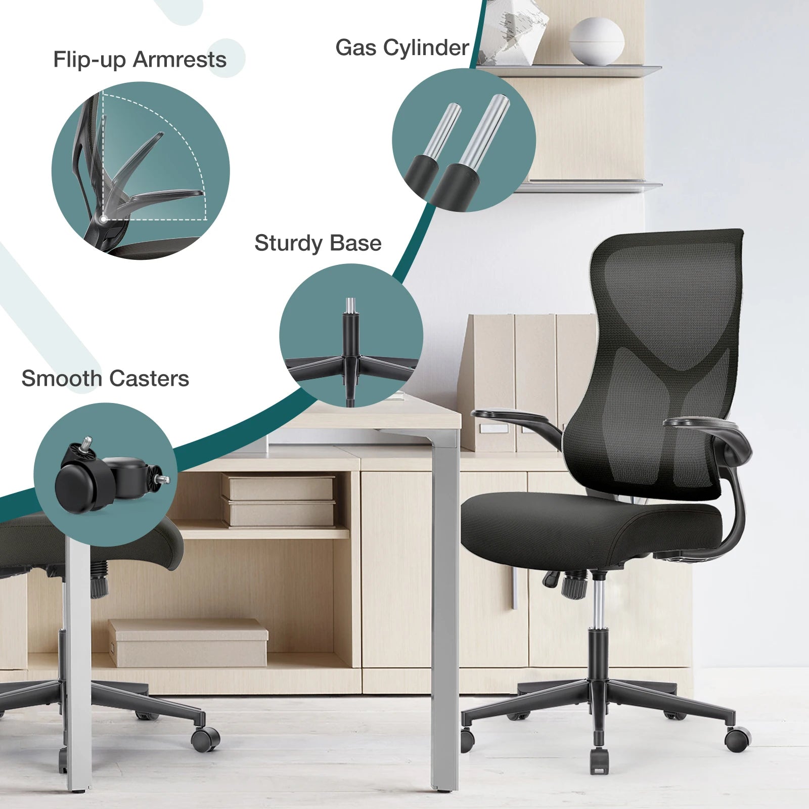 Ergonomic Office Chair - Lumbar Support Office Chair | High Back Swivel Rolling Chairs With Wheels And Arms-Rest