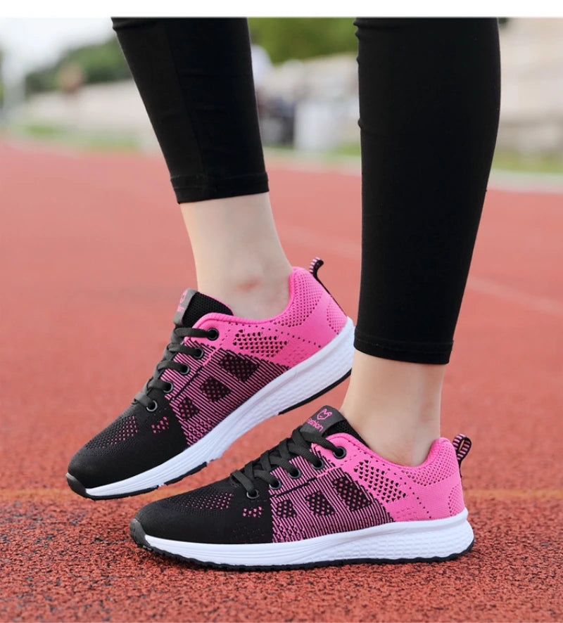 Spring Flying Knit Shoes Korean Casual Student Versatile Lace-Up Mesh Women's Sports Shoes Forrest Gump Comfort