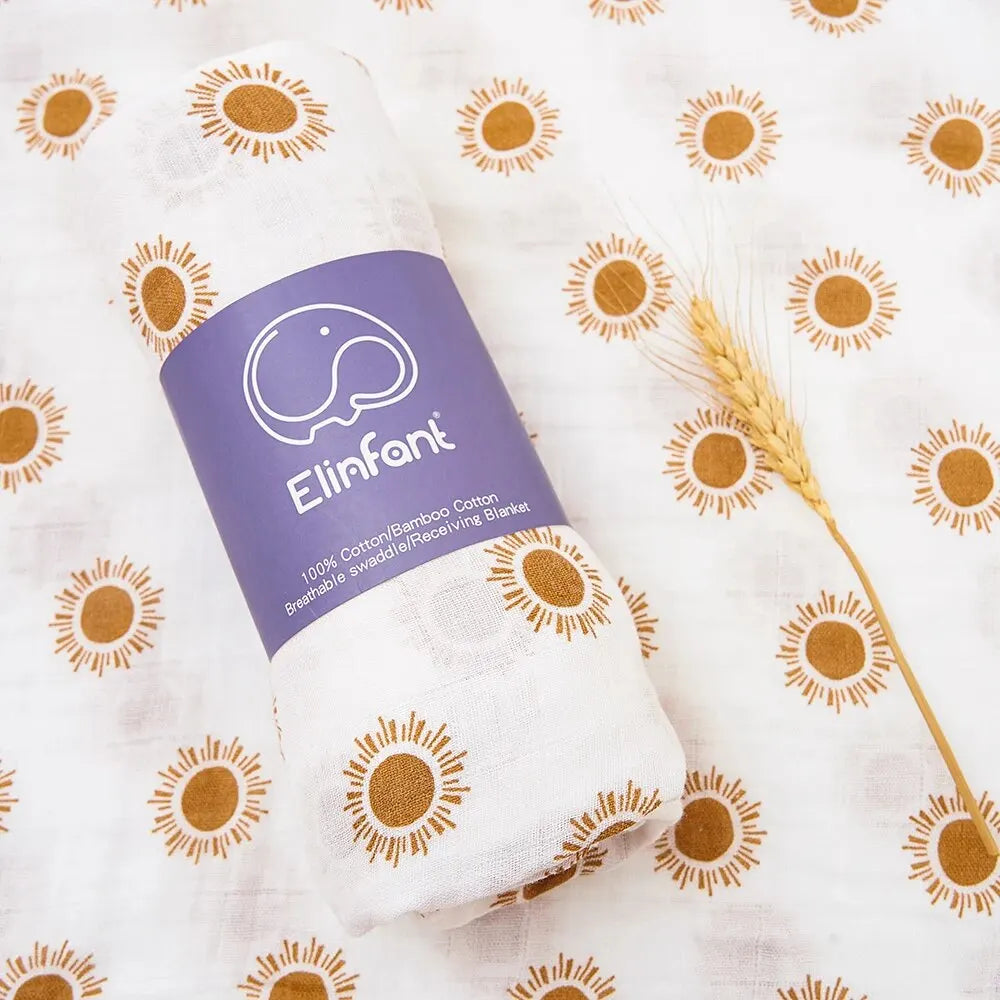 120x110cm Bamboo Cotton Baby Muslin Swaddle Blanket Cute Soft Print Baby Towel Wrap