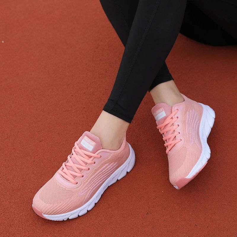 Spring Flying Knitted Breathable Running Shoes Sports Women Casual Shoes Soft Sole Couples Men And Women Small White Shoes